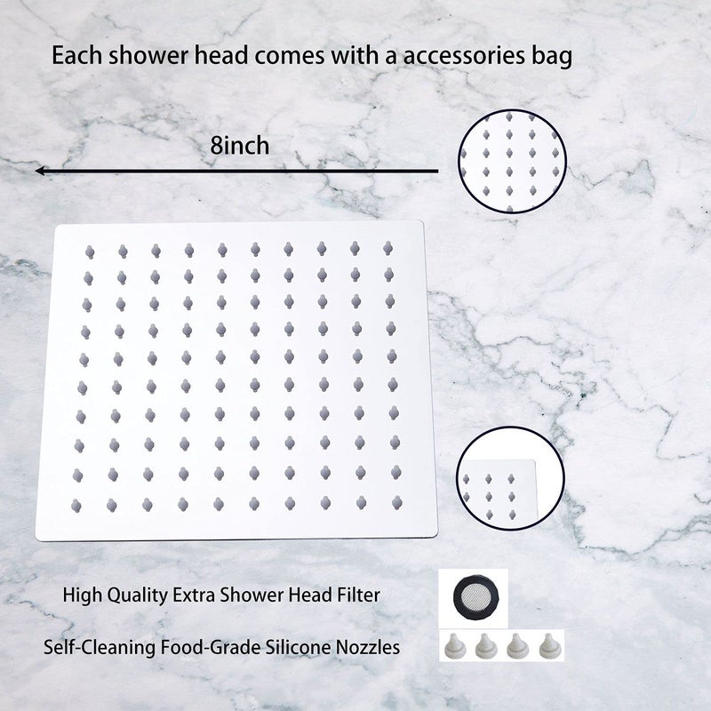 GGStudy Square 8 Inch Square Stainless Steel Shower Head - Rain Style Shower Head Chrome - Image 5